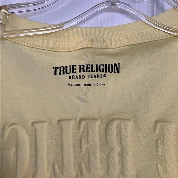 True Religion Women's Bright Yellow V-Neck Tee - Picture 2 of 3